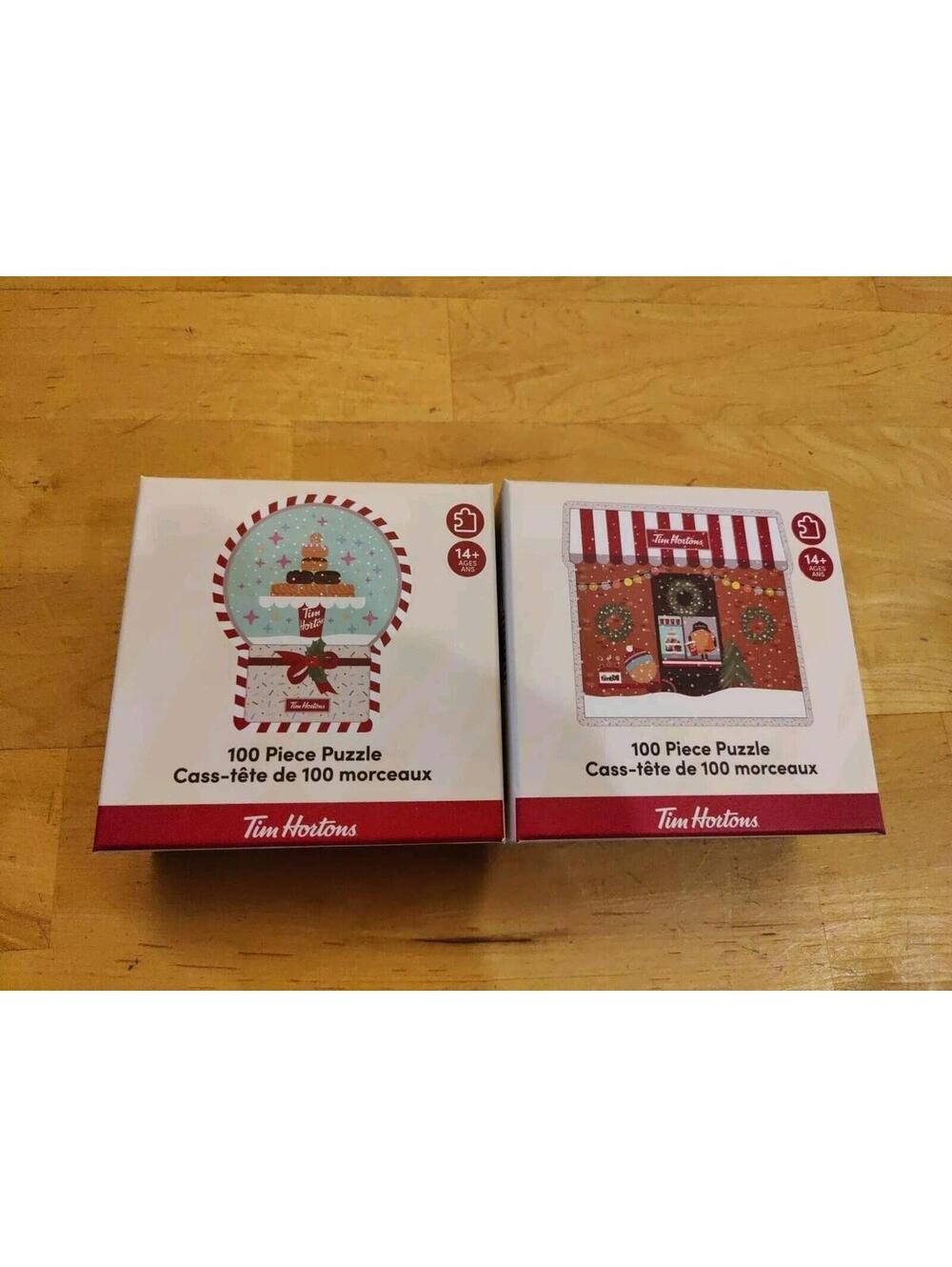 (X2) Tim Hortons 2024 Christmas Jigsaw Puzzles 100 Pcs Snow Globe Gingerbread